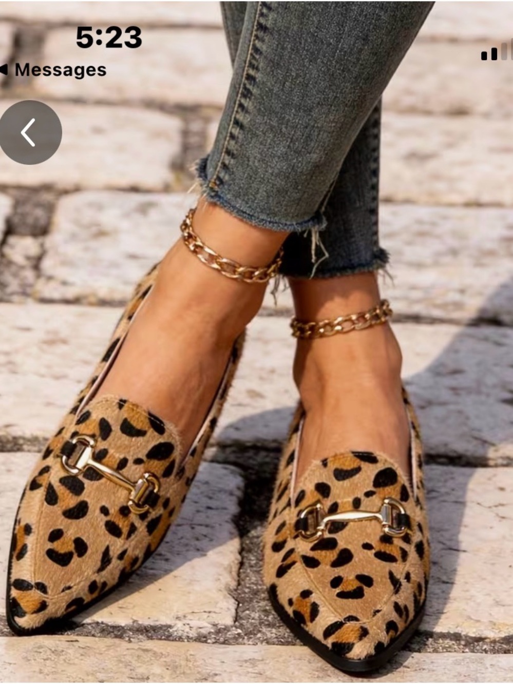 Leopard Print Pointed Toe Loafers with Gold Bit